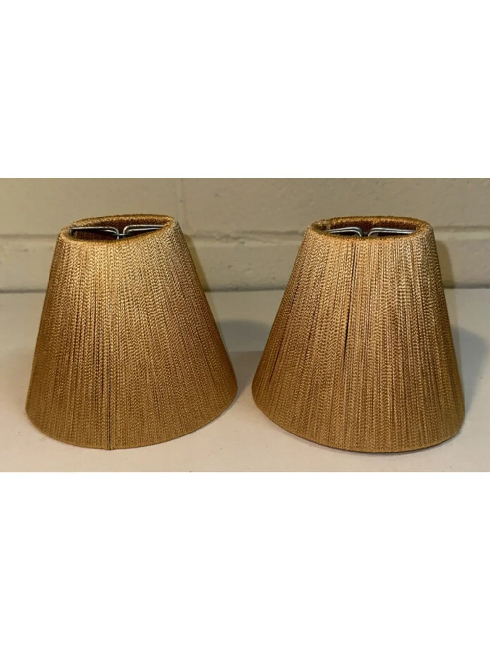 Chandelier Sconce Lamp Shade Silk String Empire Style Clip On Set 2 Golden Brown
